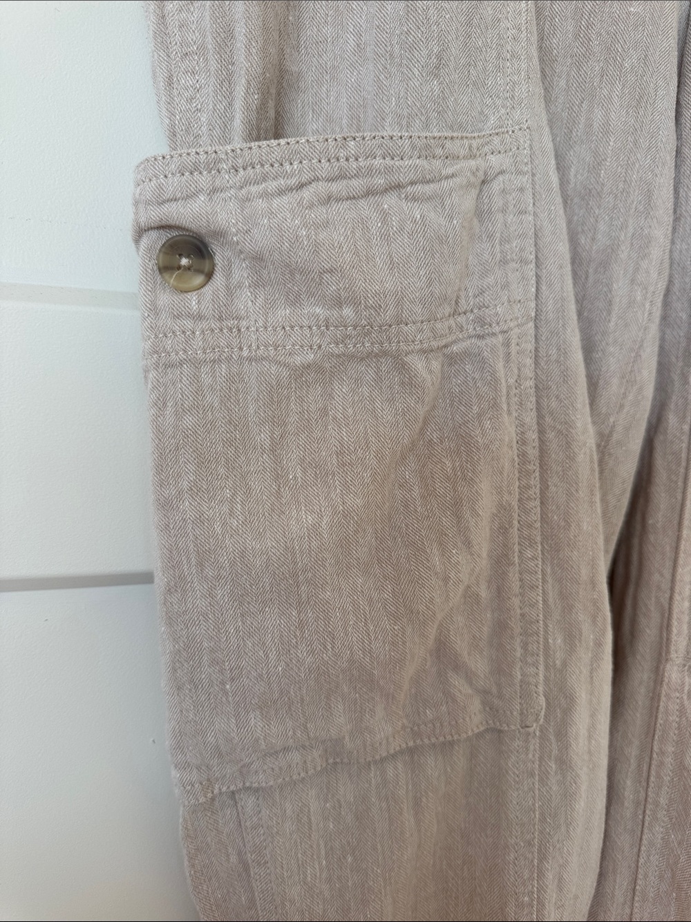 Free People Neutral Linen Cargo Drawstring Pants - Picture 3 of 7